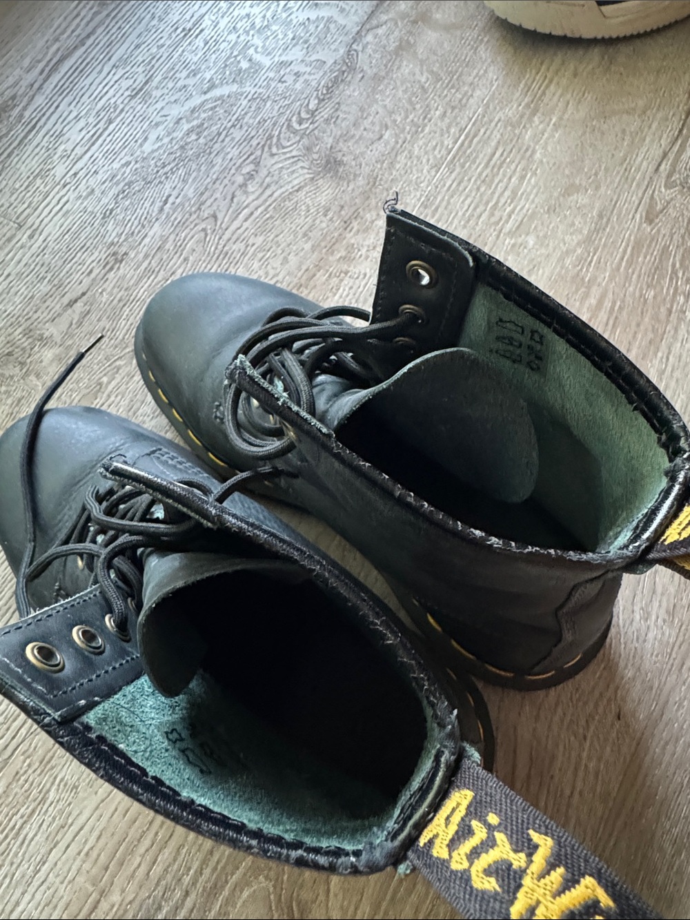 Dr. Martens Black Leather Lace-Up Boots with Yellow Stitching - Picture 6 of 6